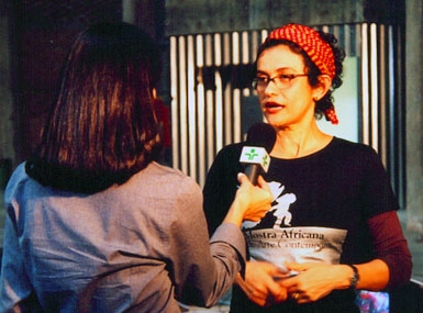 
	Curator Solange Farkas being interviewed&nbsp;
